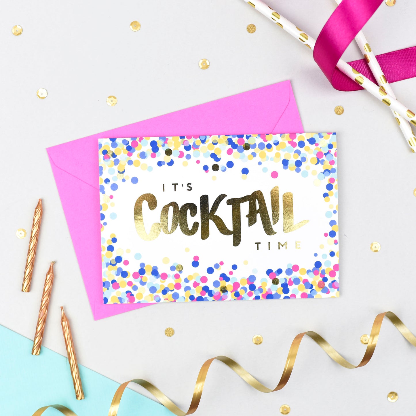 It's Cocktail Time! Gold Foil Card