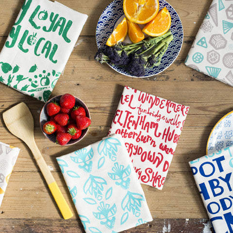 Floral Pattern Aqua Tea Towel