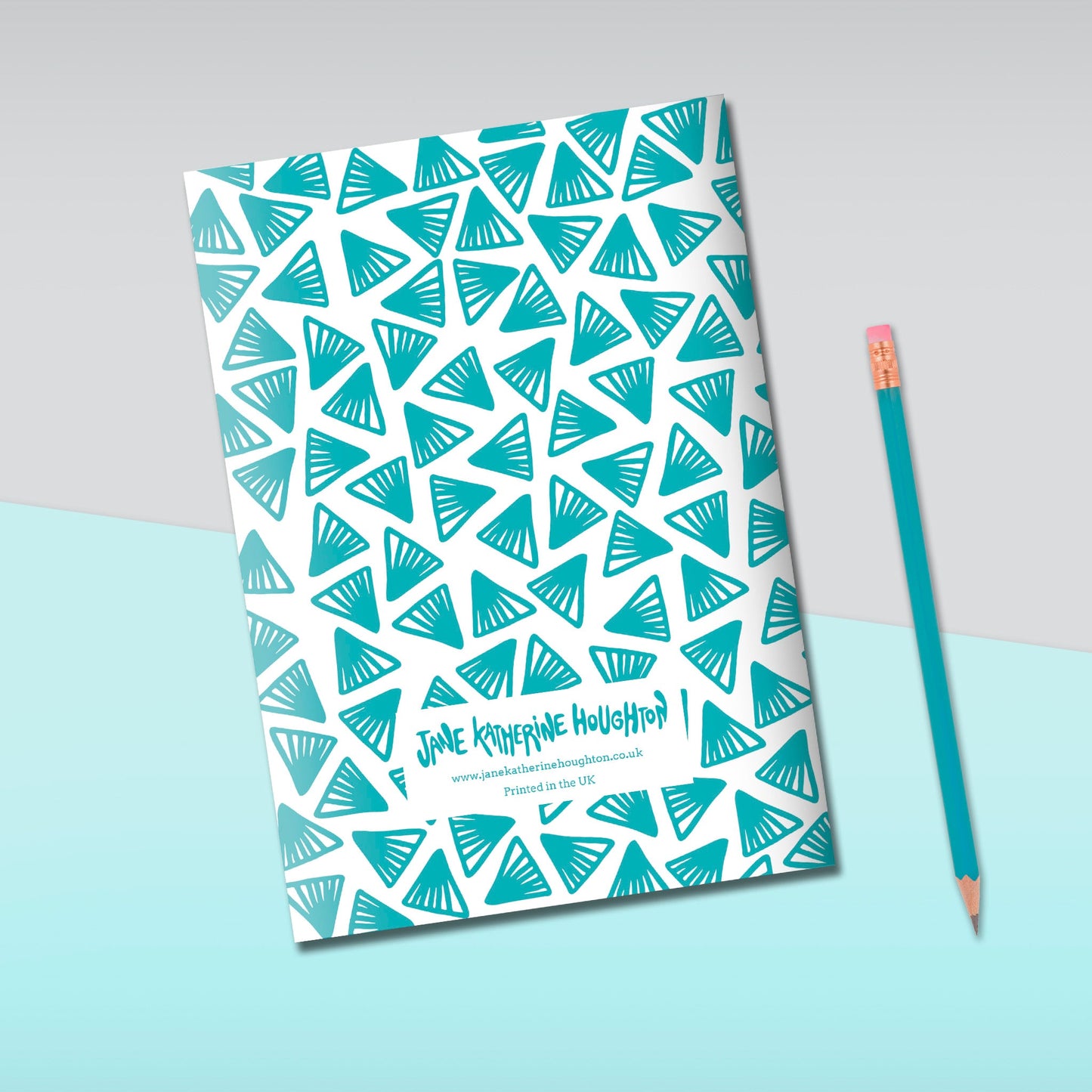 Geometric Pattern Grey & Turquoise Notebook | Plain Pages