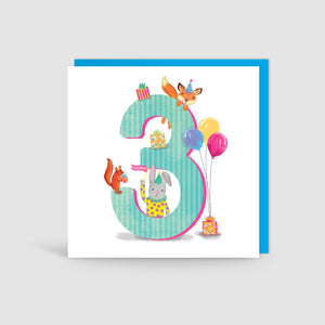 Age Three 3rd Birthday Animal Card