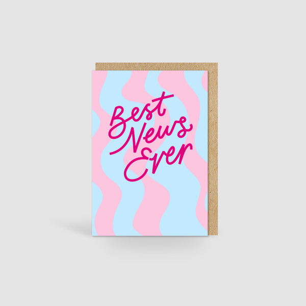Best News Ever Card | Pink and Baby Blue Wavy Design