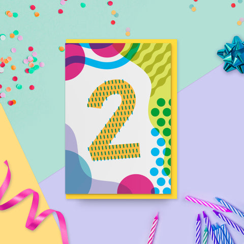 Age 2 Colourful Geometric Pattern Kids Birthday Card