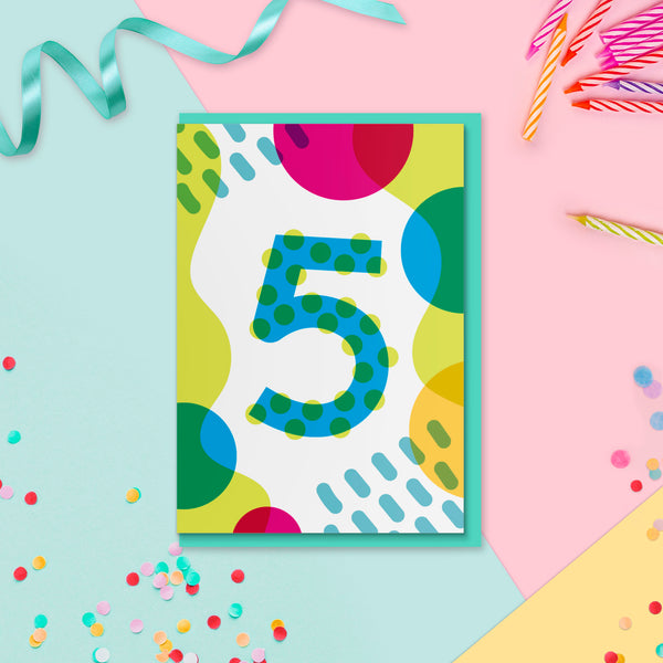 Age 5 Colourful Geometric Pattern Kids Birthday Card