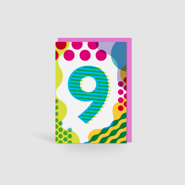 Age 9 Colourful Geometric Pattern Kids Birthday Card