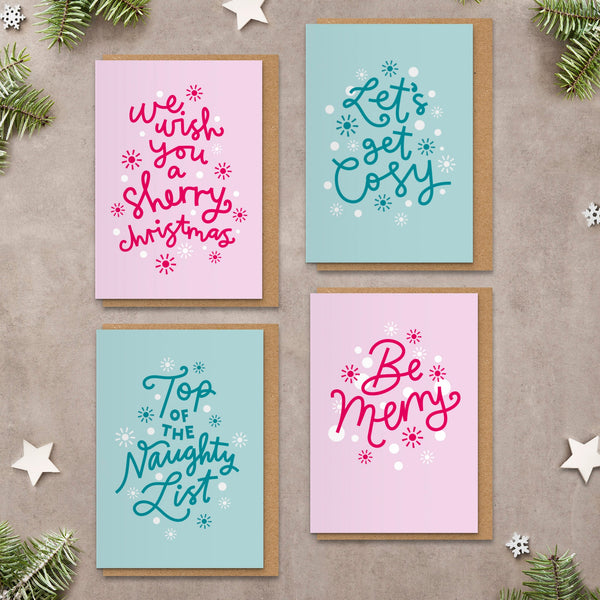 Be Merry Candy Cane Pink, Red & White Christmas Card