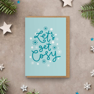 Let's Get Cosy Candy Cane Blue & Turquoise Christmas Card