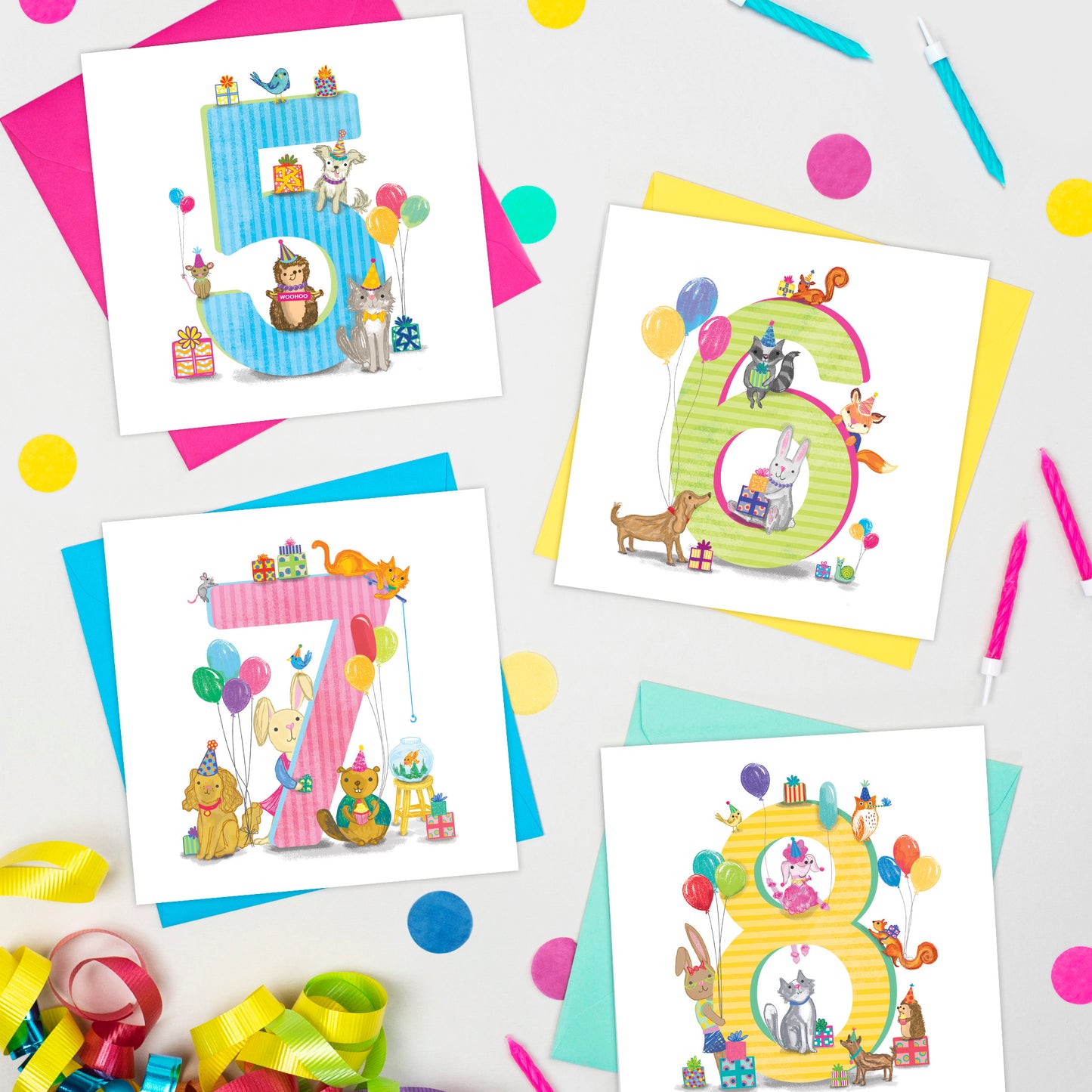 Age 8 Birthday Bunch Animal Card