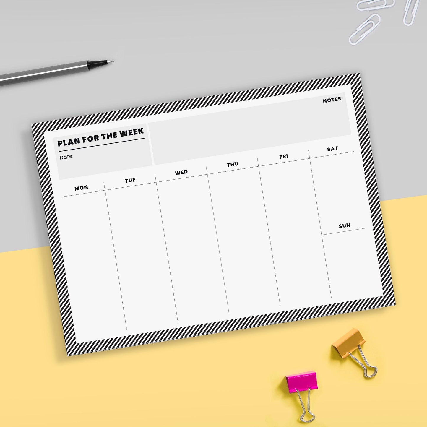 A5 Weekly Monochrome Stripe Planner | 50 Tear Off Pages