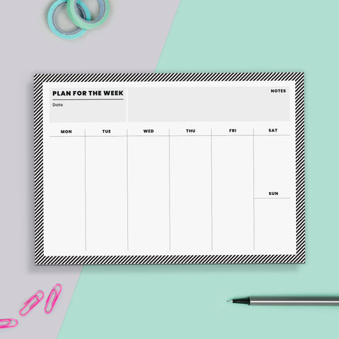A5 Weekly Monochrome Stripe Planner | 50 Tear Off Pages