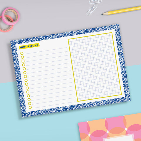 A5 'Get It Done' Terrazzo Blue & Yellow Desk Pad | 50 Tear Off Pages