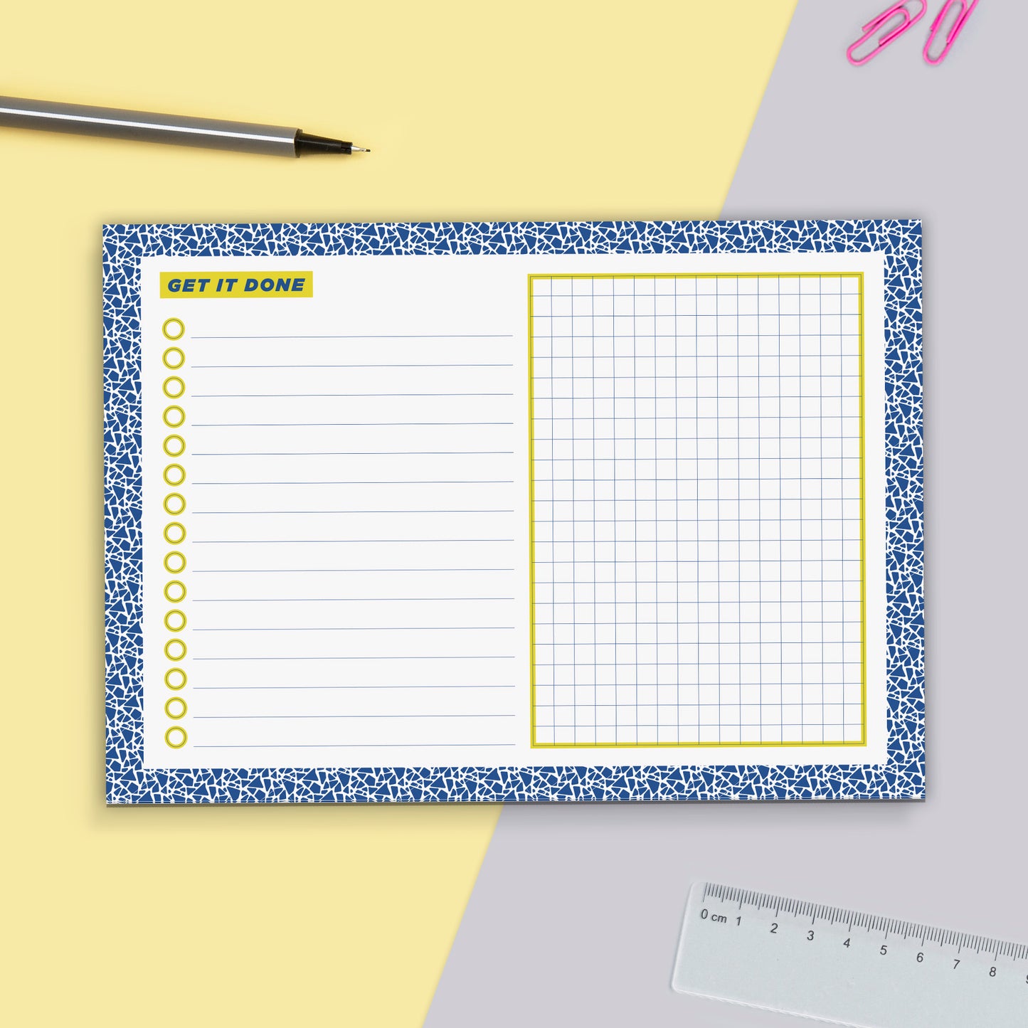 A5 'Get It Done' Terrazzo Blue & Yellow Desk Pad | 50 Tear Off Pages