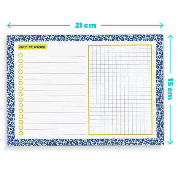 A5 'Get It Done' Terrazzo Blue & Yellow Desk Pad | 50 Tear Off Pages