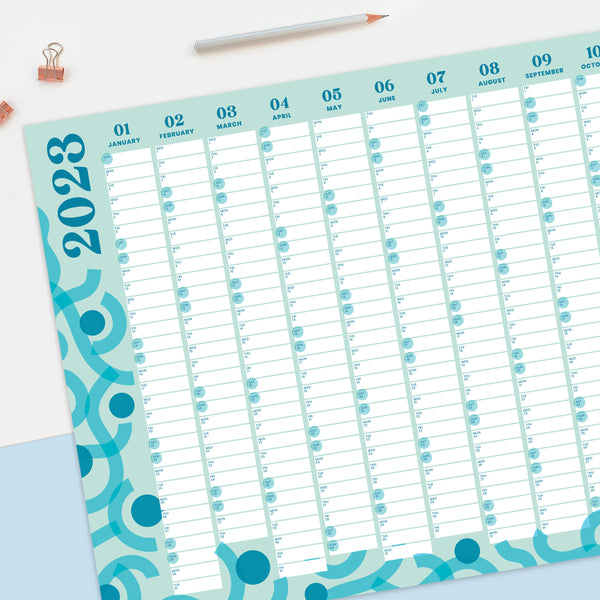 2023 Wall Calendar Year Planner Teal Geometric - FREE Delivery