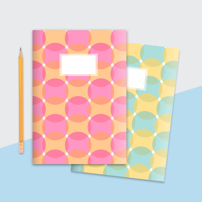 Retro Circles Pattern Orange & Pink Notebook | Plain Pages