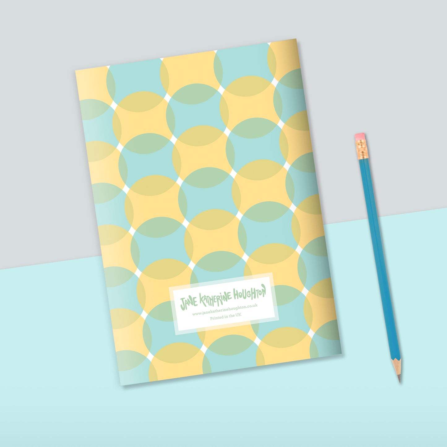Retro Circles Pattern Mint Green & Pastel Yellow Notebook | Plain Pages