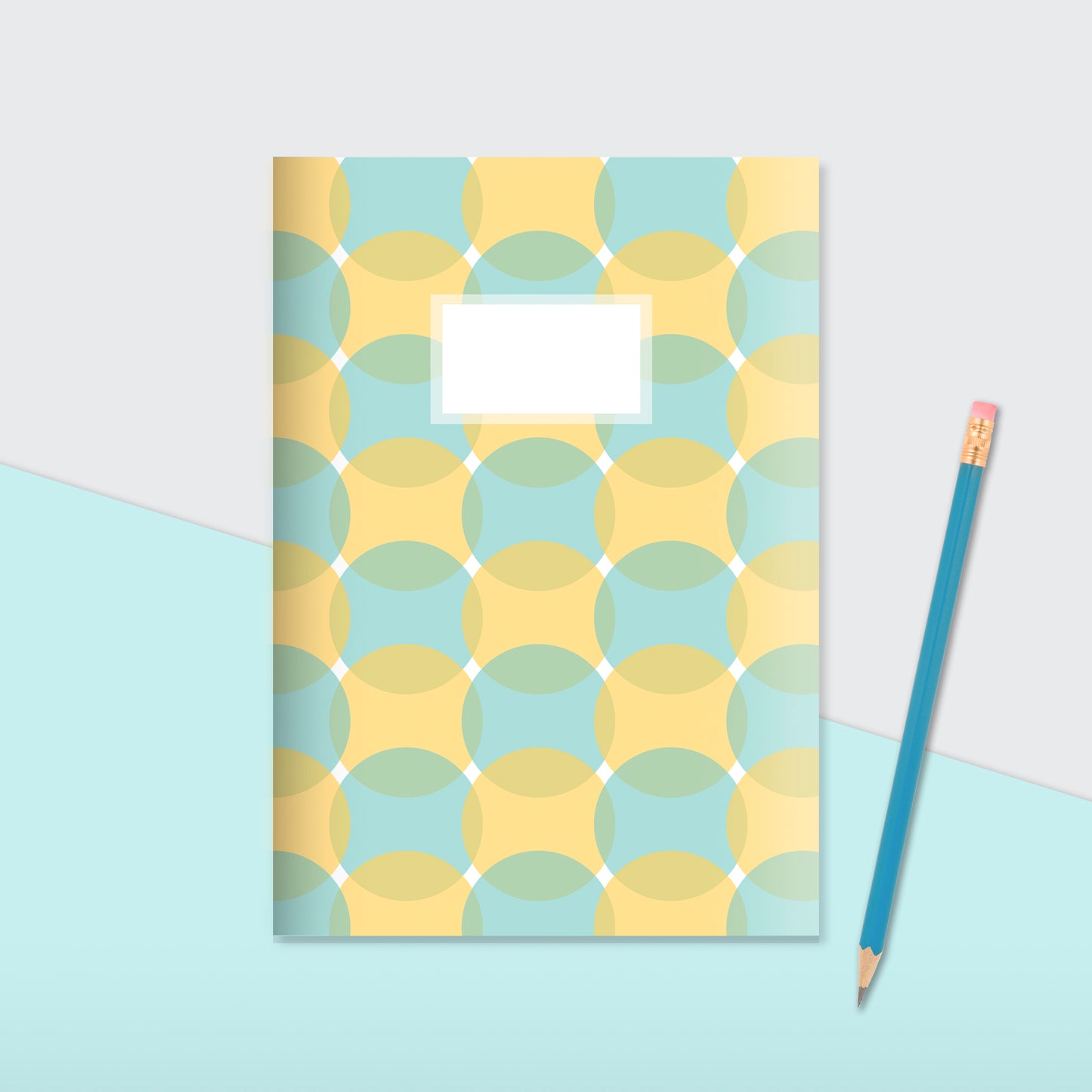 Retro Circles Pattern Mint Green & Pastel Yellow Notebook | Plain Pages