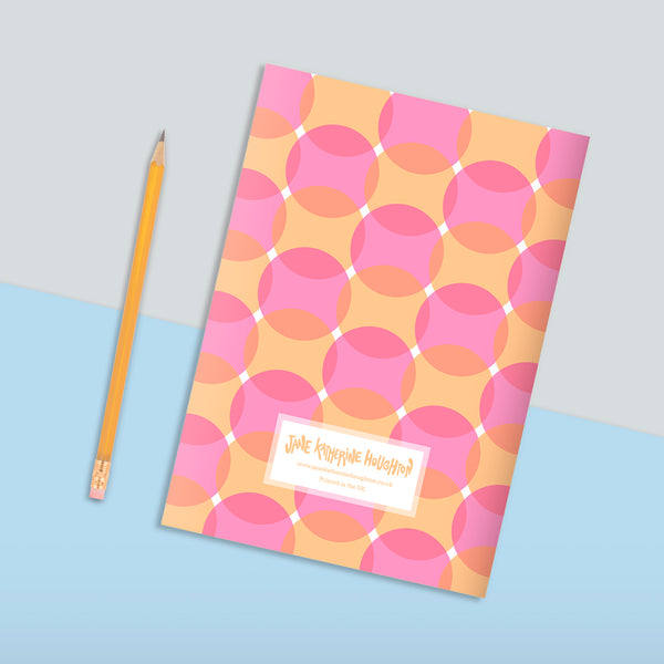 Retro Circles Pattern Orange & Pink Notebook | Plain Pages