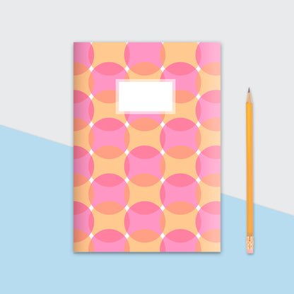 Retro Circles Pattern Orange & Pink Notebook | Plain Pages