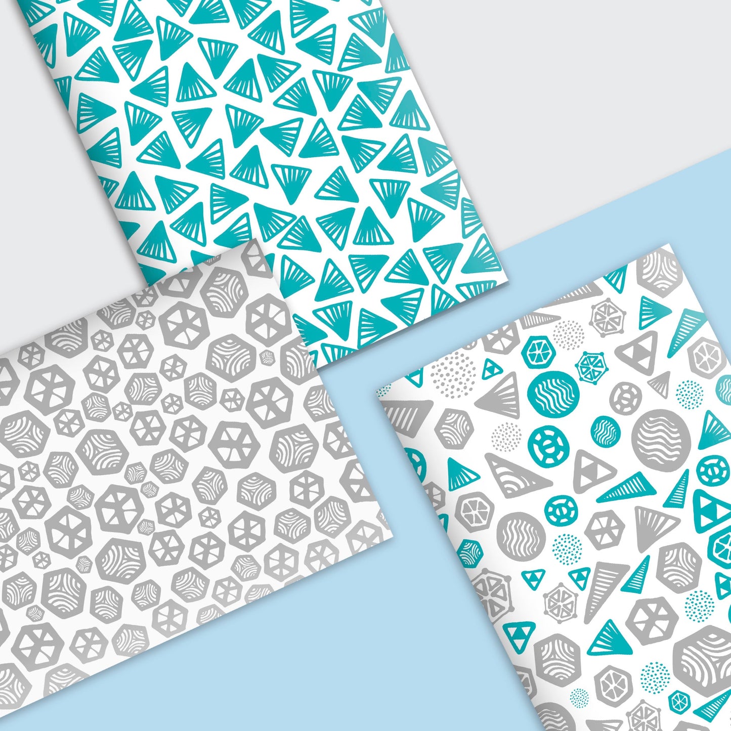 Geometric Pattern Grey & Turquoise Notebook | Plain Pages