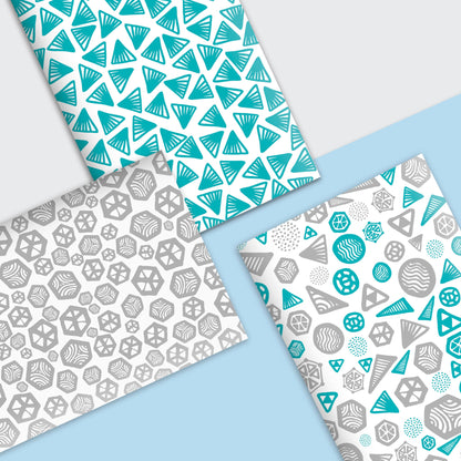 Geometric Pattern Grey & Turquoise Notebook | Plain Pages