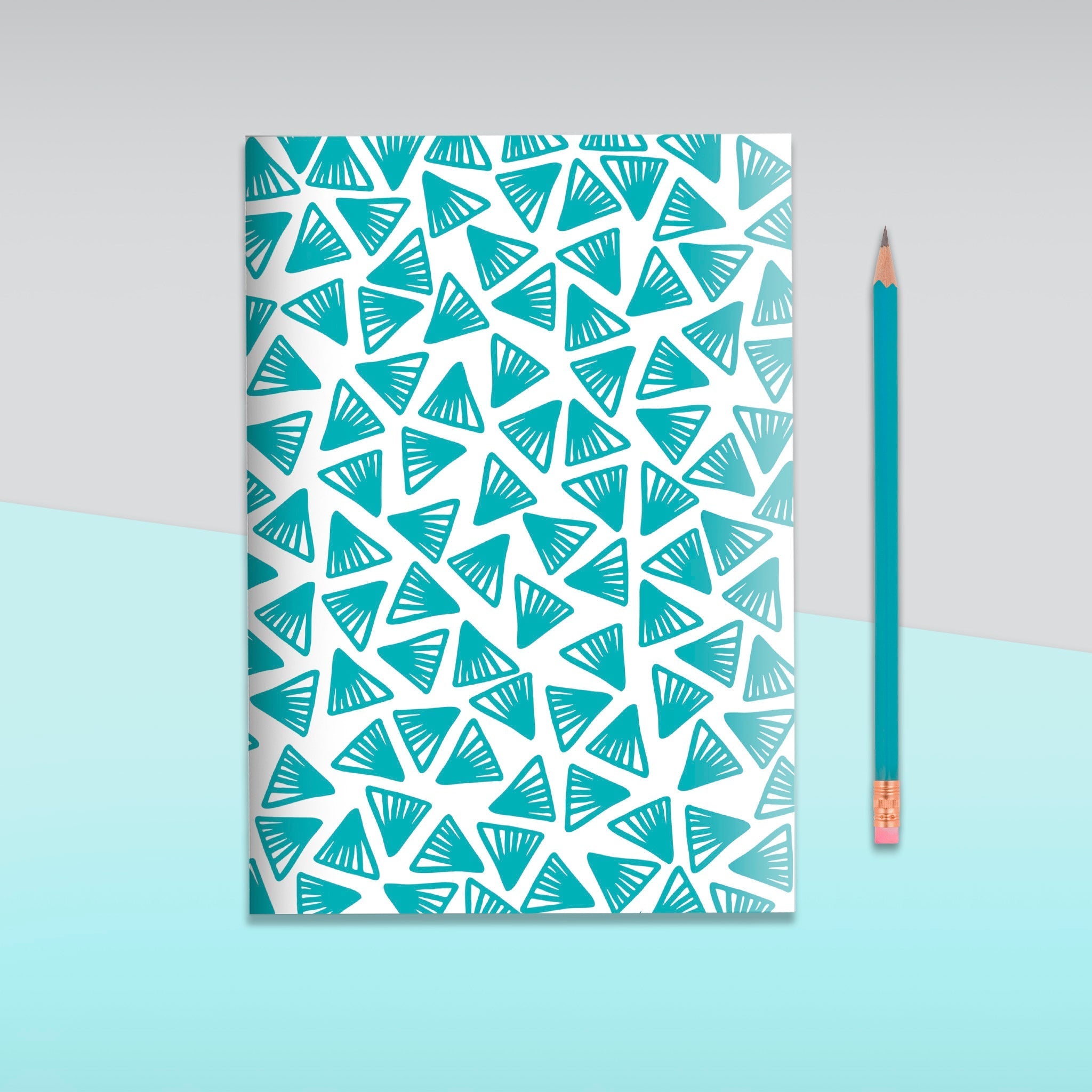 Triangular Pattern Turquoise Notebook | Plain Pages