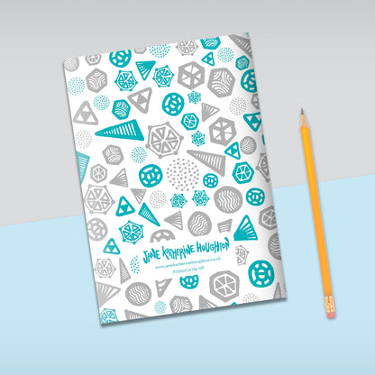 Geometric Pattern Grey & Turquoise Notebook | Plain Pages