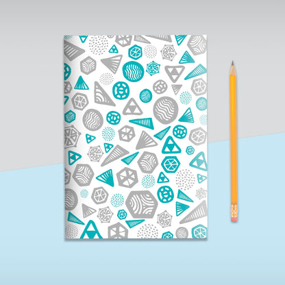 Geometric Pattern Grey & Turquoise Notebook | Plain Pages