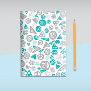 Geometric Pattern Grey & Turquoise Notebook | Plain Pages