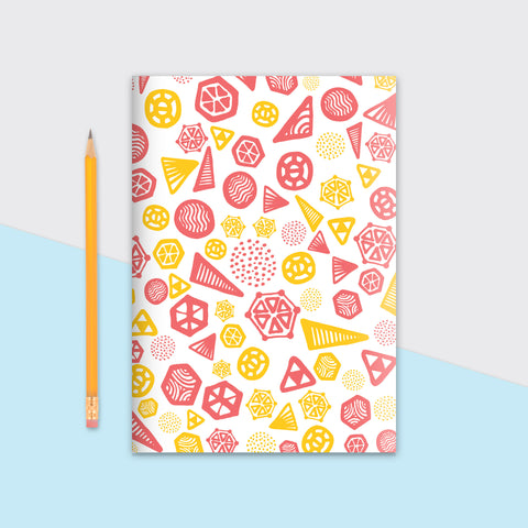 Geometric Pattern Red & Yellow Notebook | Plain Pages