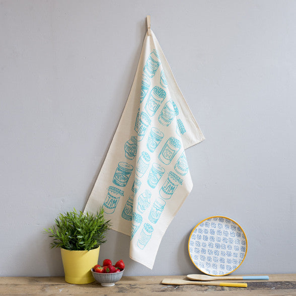 Jam Jars Aqua Blue Tea Towel